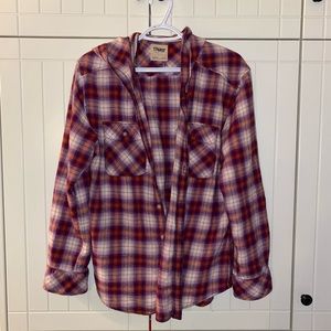 TNA plaid button up with hood